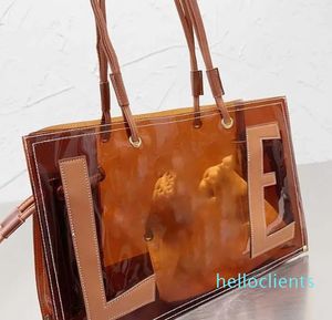 Brown Jelly Bag Transparent Designer Bag Totes Large Capacity Designers Handväskor Vintage Letter Print Shopping Bag Purses Women Beach Wallet