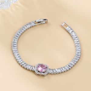 Affascinante bracciale da donna in oro bianco 18 carati placcato Bling CZ Bracciale da tennis cubico catene per ragazze donne bel regalo per un amico