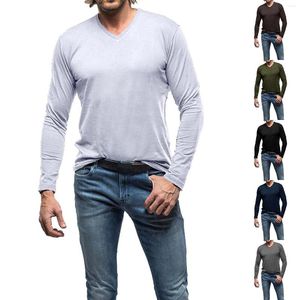 Men's T Shirts Fashion Autumn Casual Long Sleeve Round Neck Solid Color Shirt Top Mens Pack Of Men