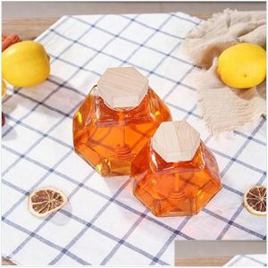 Storage Bottles Jars Glass Honey Jar For 220Ml/380Ml Mini Small Bottle Container Pot With Wooden Stick Spoon1 968 Drop Delivery Ho Dhzps