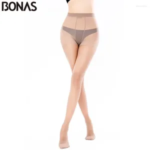 Calzini da donna BONAS 30D Collant di nylon sexy per ragazze Stile estivo Moda Collant slim solido Elasticità Poliestere Calze lunghe Senza cuciture