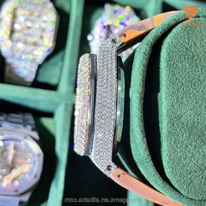 21vx Iced Out Diamond Watch för män hiphop Moissanite smycken lyxdatum klocka handgjorda mekaniska läderklocka0mlu