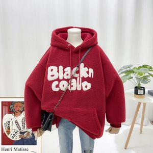 Frauen Hoodies 2023 Herbst Winter Dicke Warme Koreanische Stil Lammwolle Kordelzug Kapuze Pullover Damen Casual Lose Thermische Sweatshirts