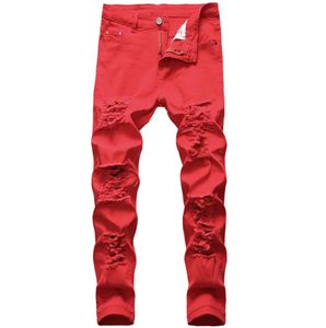 Calça jeans masculina com buracos desgastados, calça jeans skinny de comprimento total, calça jeans reta, estilo rua