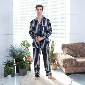 Men's Sleepwear Men Leisure Suits Silk Pajamas For Striped Pajama Sets Long Sleeve Pants Suit Large Size Home Clothes