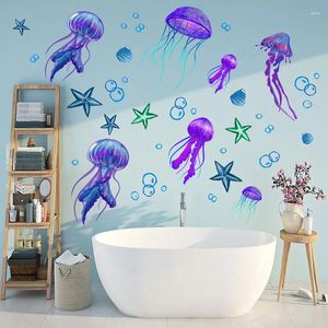Adesivos de parede Água-viva dos desenhos animados para quartos de crianças Decoração de banheiro removível PVC decalques de estrela do mar decoração de casa murais DIY