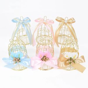 Present Wrap 10st Mini Metal Gold Vintage Retro Bird Cage Candy Boxes Baby Shower Favor Presentlåda för gäster Bröllopsfest födelsedag Souvenir 231026