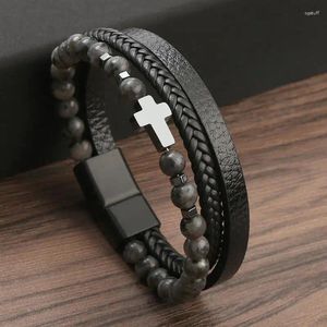 Charm Armbänder Mode Klassische Herren Lederarmband Handgewebte mehrschichtige Tigerauge Perlen Schmuck Großhandel Drop