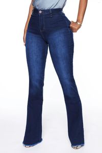 Kvinnors jeans Autumn Women High Street Cotton Quality Flare Pants Midjan Back Lång elastisk design slitage