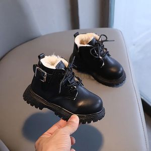 Boots Fall Fashion Sports Shoes Children's PU Ankle Boots Non slip Modern Boots Baby Warm Plush Winter Boots Black Preschool Shoes Girls' Snow Boots 231027