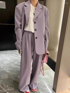 Kvinnors tvåbitar byxor kvinnor affärsmode elegant lila pantsuit vintage casual blazer jackor lösa bitar kvinnliga arbetskläder