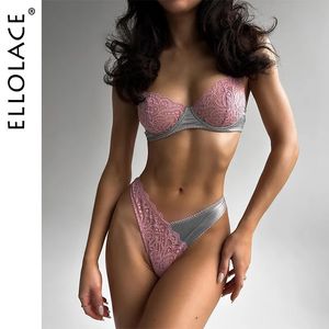 Sexy Set Ellolace Sexy Lingerie Outfit Patchwork Lace Intimate Set Silk Fine Underwear See Through Bra Sex Suit Fancy Erotic Briefs kit 231027