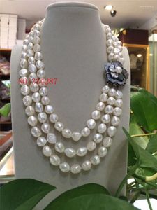 Pendanthalsband Elegant Lady's Big 3Row 8-9mm Barock White Freshwater Pearl Necklace 17-20 