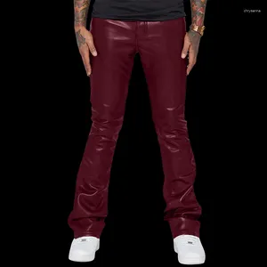 Herrbyxor mode män pu läder vintage smala fit raka byxor hip hop casual streetwear mager long pant man