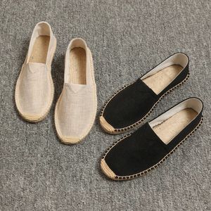 Elbise ayakkabıları erkek moda daireler plisolls katı tuval gündelik keten loafers severler erkek kenevir espadrille balıkçı 569po 231026