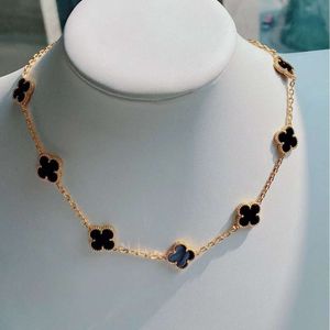 vanly cleefly Flower Necklace High Flower Gold Plated 18K Rose Gold Lock Bone Chain Black Agate