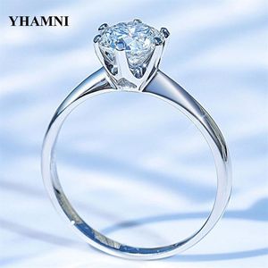 Yhamni with Certificate luxury solitaire 1 0ctダイヤモンドウェディングリングオリジナル純粋な18kホワイトゴールドモイサナイトリング女性KR018293S
