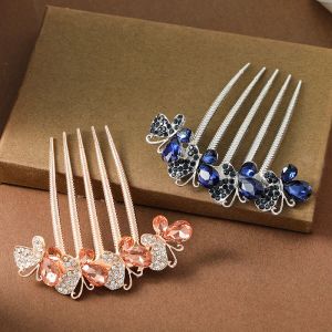 Inserted Hair Comb Wreath Headdress Butterfly Hairpin Women Elegant Rhinestone Hair Accessories Crystal Hairclips Barrettes