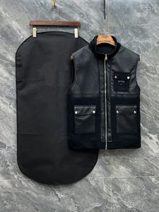 Gilet da uomo di fascia alta autunno e inverno di alta qualità in pelle PU cuciture multitasche gilet nero gilet di marca di lusso top designer