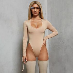 Primavera Autunno Autunno Inverno Nero Aderente Girocollo Stretch Manica lunga Tuta Donna Tuta sexy Body Top 210514184i