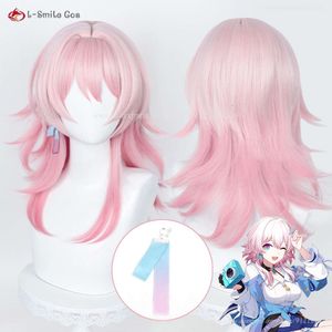 Catsuit Costumes Honkai Honkai: Star Rail March 7th Cosplay 50cm Pink Gradient Heat Resistant Hair Anime Wigs + Wig Cap