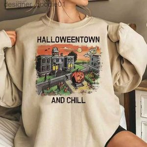 Erkek Hoodies Sweatshirts Cadılar Bayramı Sonbahar ve Kış Yeni Yabancı Ticaret Giysileri Halloweentown ve Soğuk Omuz Gündelik Kazak Kadınlar L231027