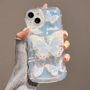 Cell Phone Cases Bling 3D Laser Butterfly Seat Soft Shell for iPhone 15 13 11 14 Pro X XR XS MAX Plus+Wave Border Back Cover 231026