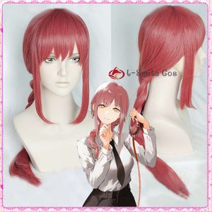 Catsuit Costumes Makima Anime Chainsaw Man Long Red Braided Cosplay Heat Resistant Hair Halloween Party Role Play Wigs + Wig Cap