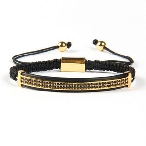 Ganze 10 Stück Mode Herrenschmuck Micro Pave Messing Schwarz Cz Double Long Tube Uhrenschutz Makramee-Armbänder287j