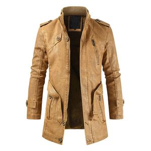 Men S Leather Faux Winter Vintage Pu Long Coat M 4XL Motorcykeljacka svartgul brungrön vindbrytare 231026