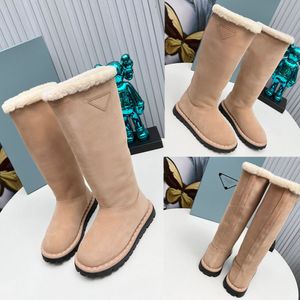 Sheepskin Knee Boots womens winter boots with triangular logo on the upper wool lining for warmth comfort flats boots Wool Boots Rubber anti slip sole large size 35 42