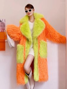 Pelliccia da donna 2023 Moda Cappotto sintetico arancione Giacca lunga individuale con cappuccio allentata ecologica Abbigliamento invernale