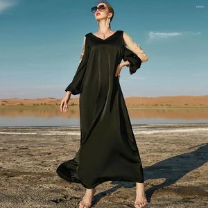 Roupas étnicas Preto Bordado Ramadan Eid Mubarak Kaftan Abaya Dubai Turquia Islâmico Muçulmano Árabe Vestido Vestido de Noite Mulheres Robe Musulmane