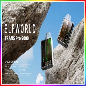 Original Elfworld Trans Pro 9000 Puffs E Cigarettes Disposable Box Vape Pen 750mAh Rechargeable 16ml Refilled Reuse Cartridges Mesh Coil Vapes Pod Bar