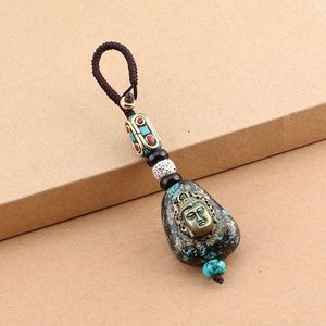 Keychains Tibetan Buddha Pendant Keychain Keyring Om Ohm Aum Buddhist Mantra Sign Yoga Charm Car Key Chain for Women Nepal Ethnic Jewelry