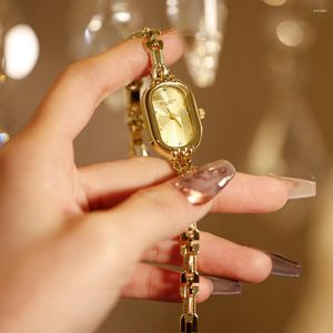 Armbandsur vintage armband titta unik japansk rörelse vattentät oval kvarts liten guld för kvinnors lyxsmycken klocka reloj