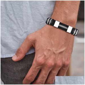 Bracciale a catena in acciaio inossidabile Bracciale da uomo con cinturino in maglia nera Sile Inserto a maglie Punk Bracciale casual Braccialetti con consegna a goccia Dhgarden Otn58