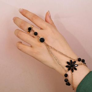 Браслеты-подвески, корейская версия, браслет с черным цветком, женское кольцо из сплава, цельный аксессуар для подарка другу