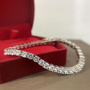 925 Sterling Silver Simulated Moissanite Gemstone Bangle Charm Wedding Bracelet Fine Jewelry Whole Drop278H