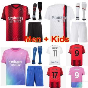 23 24 Mens Kid Soccer 11 Christian Pulisic Jerseys Club 16 Mike Maignan 10 Rafael Leao 14 Tijjani Reijnders 80 Yunus Musah 9 Olivier Giroud Football Shirt Kits ACMilan