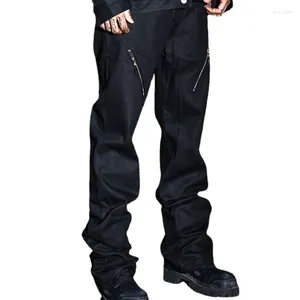 Herrbyxor Original Design Black Brush Wax Bootcut Trousers Deconstruction dragkedja Dekorationer Jeans