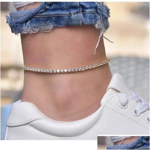 Cavigliere M Moissanite Cavigliera da tennis placcata oro bianco Semplice Hip Hop Cubic Zirconia Iced Out Sparkle Leg Chain Piede Gioielli da spiaggia Drop Dhtdz