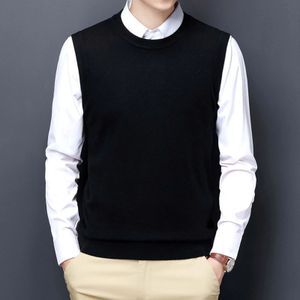 Män s tröjor män tröja väst koreansk rund nacke affär casual monterad version svart ljus grå ärmlös stickad topp man alla match 231027