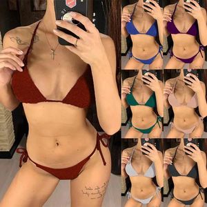 Women's Swimwear 2023 Wrinkled Cloth Special Fabric Wavy Strip Sexy Bikini Ladies Fluorescent Straps Split Swimsuit Women Bathing Suits