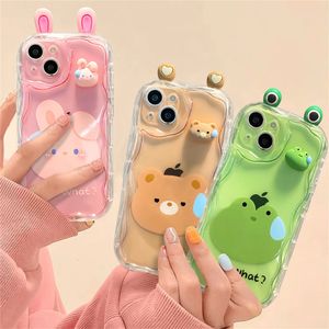 Obudowy telefonu komórkowego Koreańskie urocze 3D Bear Frog Uch Ear Soft silikonowy telefon odpowiednia dla iPhone'a 14 15 Pro Max 13 12 Pro 11 x 8 Plus Transparent Cover 231026