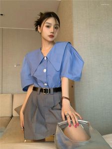 İş Elbiseleri Yaz Kore tarzı yaka mizaç Kısa kollu kadınlar küçük yaş azaltıcı gömlek kontrastlı renk pileli etek takım elbise