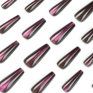 Falsk naglar Press-on Nail Purple Glossy Style Solid Color Glitters Långvarig falsk för salongsexpert och naiva kvinnor