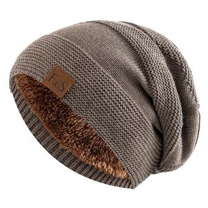 Beanieskull Caps Unisex Slouchy Winter Hats Add fur Lined Men and Women Warm Beanie Cap Casual Label Decor編集231027