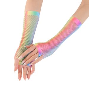 Bühnenkleidung, Fischnetz, fingerlos, lange Handschuhe, Bein-Arm-Manschette, Partykleidung, Kostüm für Damen, sexy, schöner Armwärmer