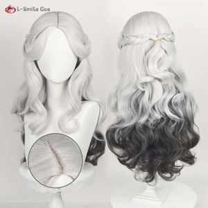 Catsuit Costumes Identity V cos Ada Mesmer Cosplay 66cm Gray Gradient Black Curly Women Anime Perga Odporne na syntetyczne włosy+Wig Cap